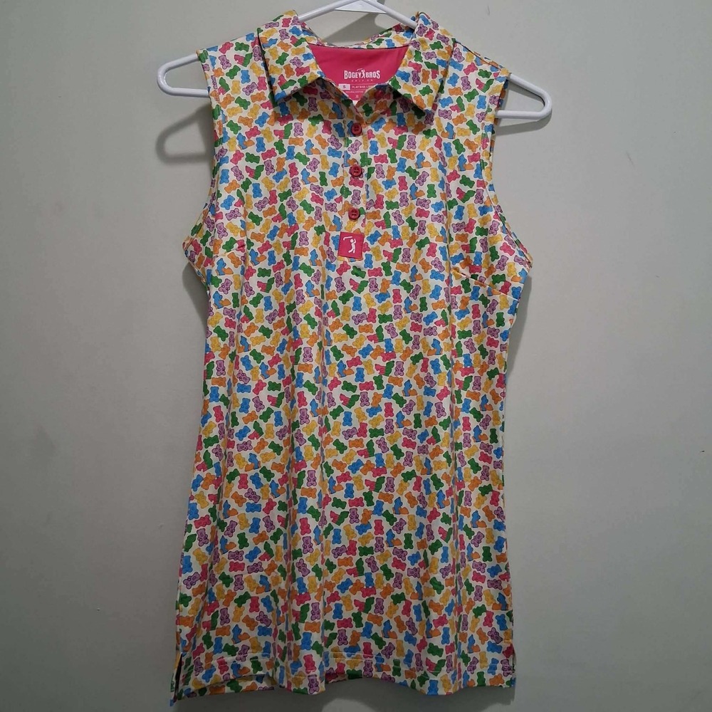 Bogey Bros Golf Co Womens Sm Novelty Gummy Bear Print Sleeveless Polo Shirt
